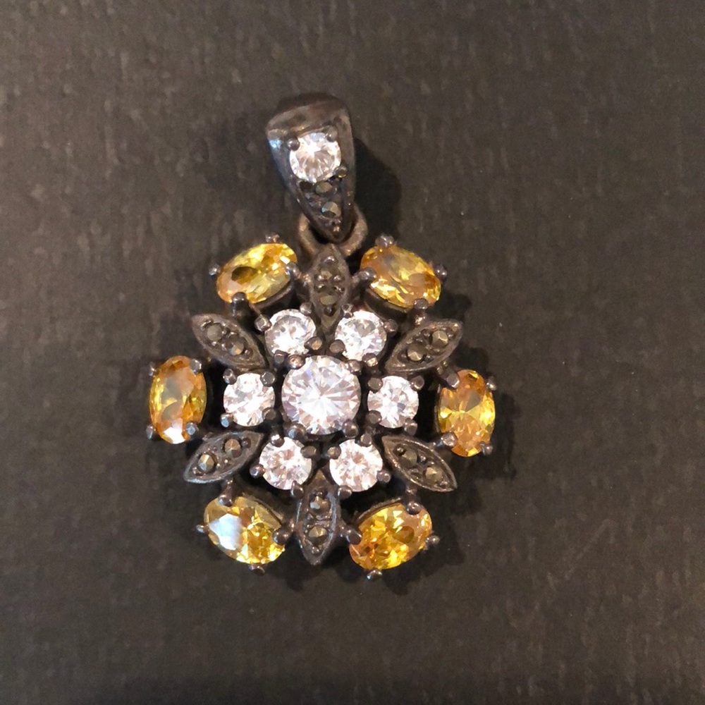 Silver and yellow stone pendant only